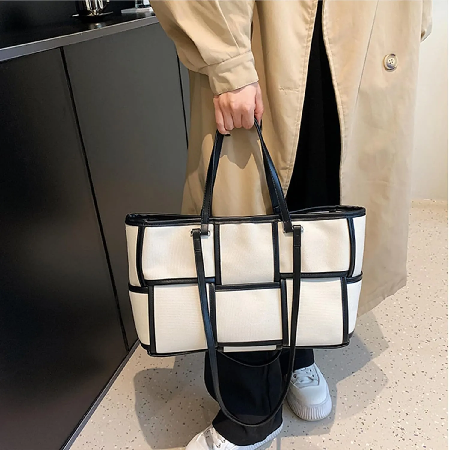 Women Large Leather Woven Shoulder Bag Crossbody Bag,Ladies Top Handle Satchel Tote Work Bag with Matching Clutch