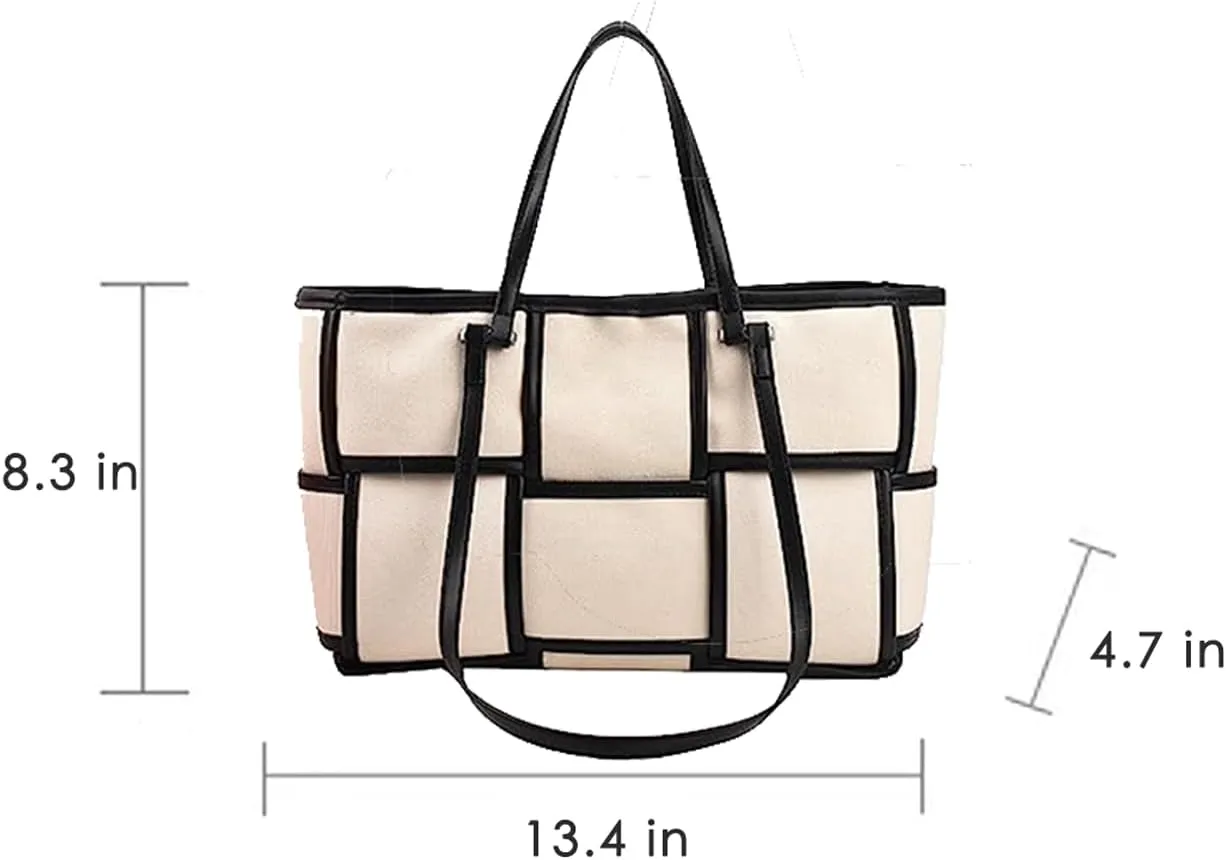 Women Large Leather Woven Shoulder Bag Crossbody Bag,Ladies Top Handle Satchel Tote Work Bag with Matching Clutch