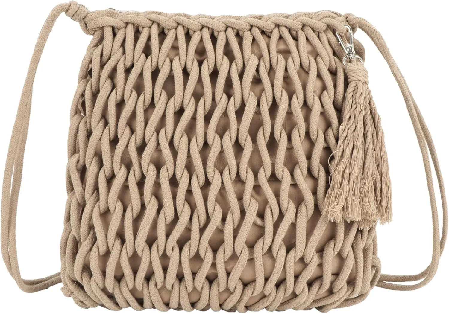 Women Large Tassels Cotton Crochet Cross-body Shoulder Bag Beach Tote Purse