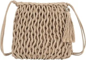 Women Large Tassels Cotton Crochet Cross-body Shoulder Bag Beach Tote Purse