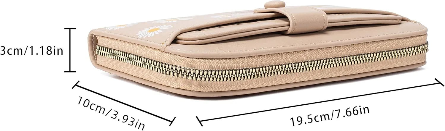 Women Leather Wallet RFID Blocking Zipper Pocket Wallet Card Case Purse with ID Window