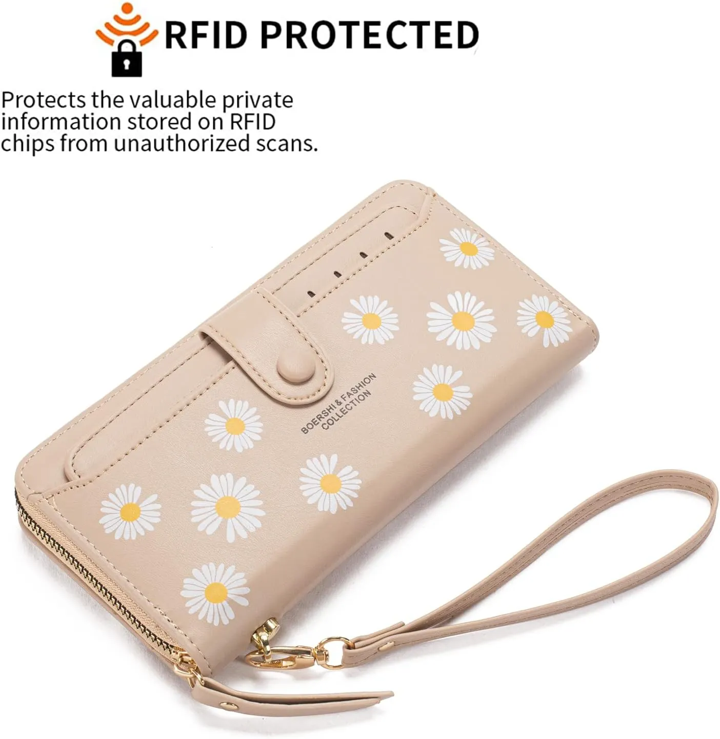 Women Leather Wallet RFID Blocking Zipper Pocket Wallet Card Case Purse with ID Window