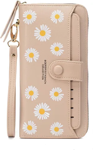 Women Leather Wallet RFID Blocking Zipper Pocket Wallet Card Case Purse with ID Window