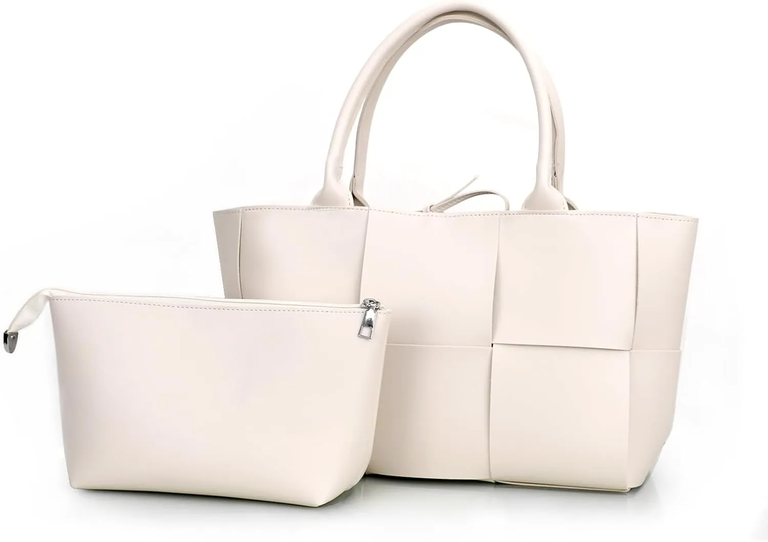 Women Leather Woven Shoulder Bag,Ladies Top Handle Satchel Tote Work Bag with Matching Clutch…