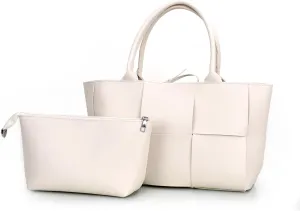 Women Leather Woven Shoulder Bag,Ladies Top Handle Satchel Tote Work Bag with Matching Clutch…