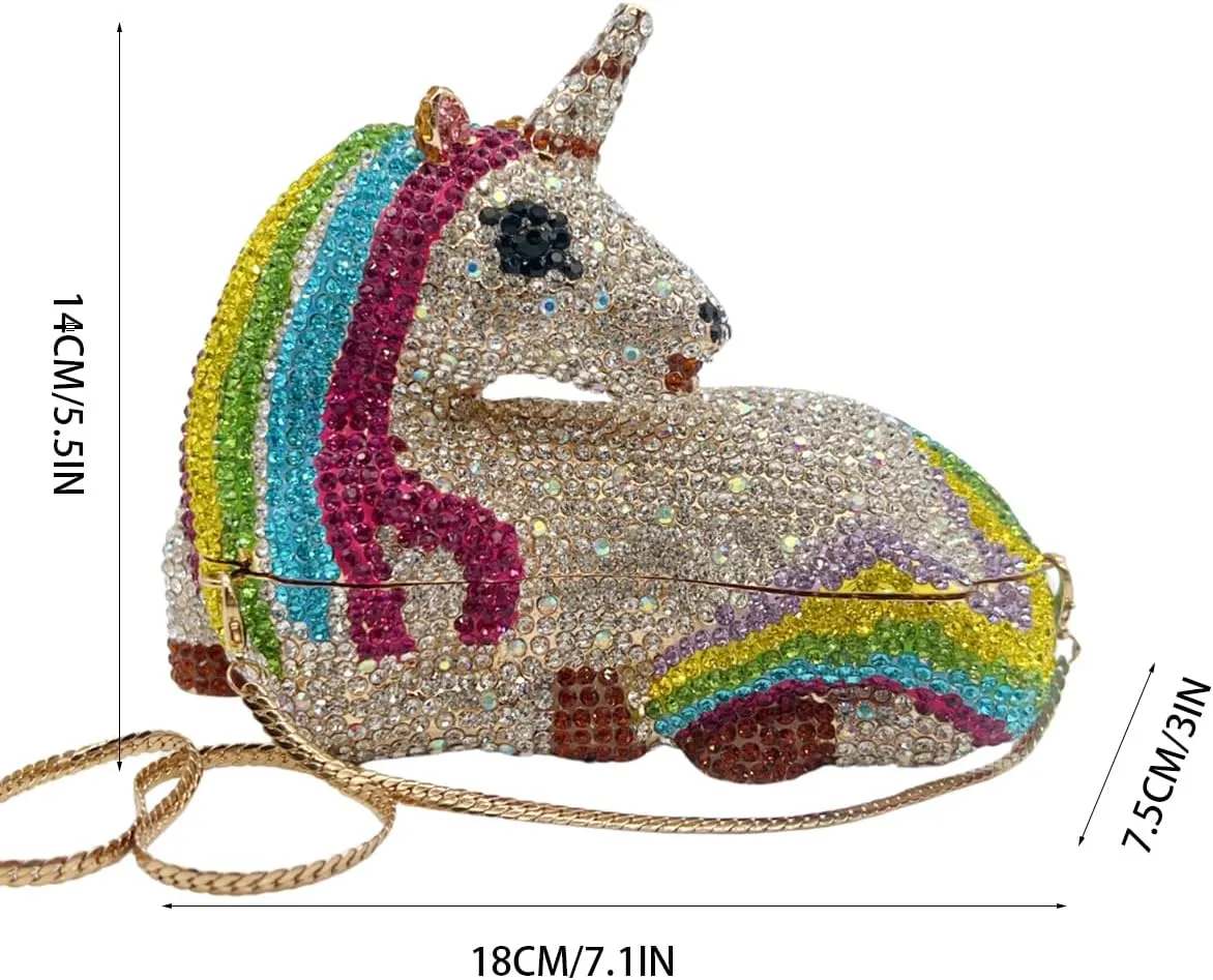 Women Luxury Horse Shape Crystal Evening Bag Chic Animal Clutch Rhinestone Diamond Purse Handbag for Party Prom