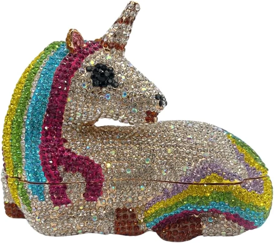 Women Luxury Horse Shape Crystal Evening Bag Chic Animal Clutch Rhinestone Diamond Purse Handbag for Party Prom