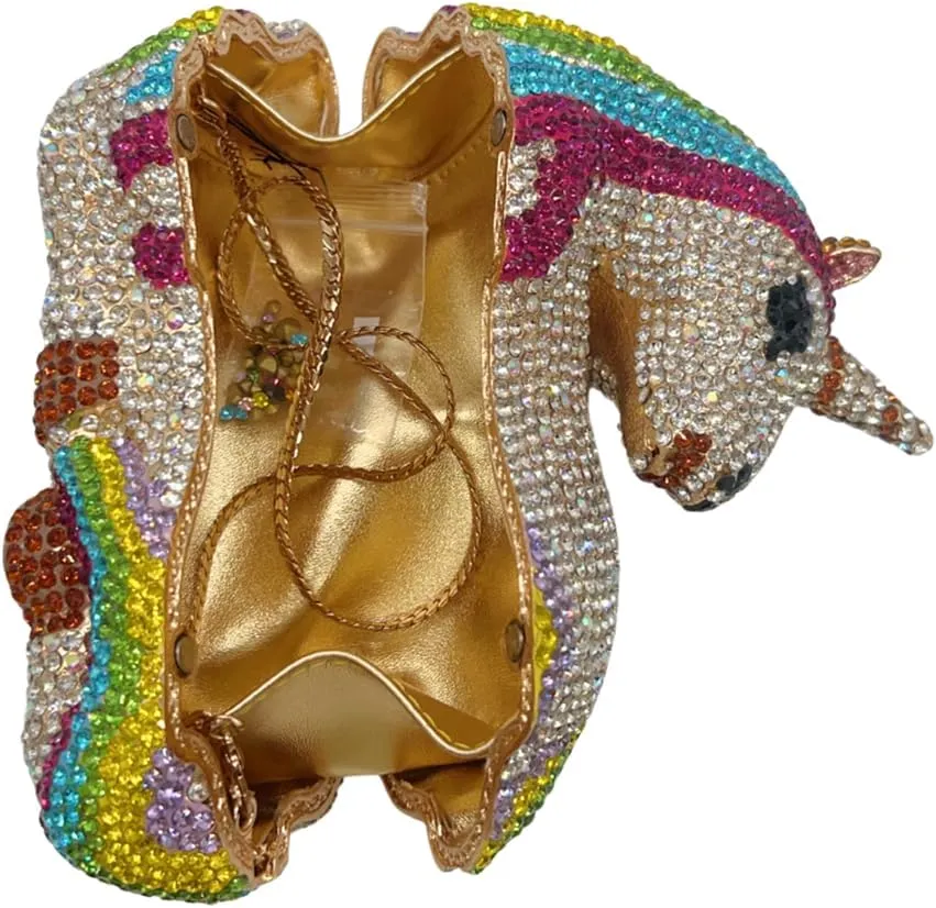 Women Luxury Horse Shape Crystal Evening Bag Chic Animal Clutch Rhinestone Diamond Purse Handbag for Party Prom