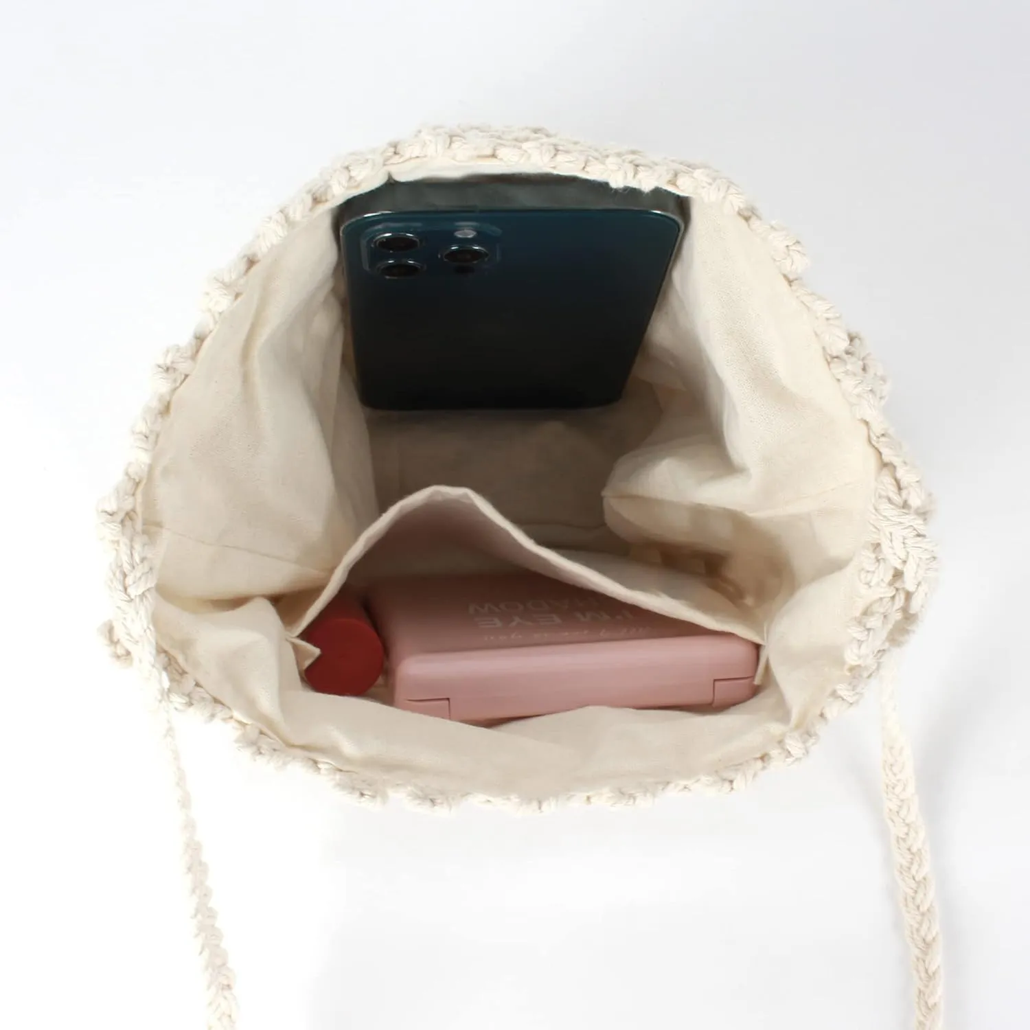 Women Mini Cotton Crochet Crossbody Bag Summer Beach Shoulder Bag Drawstring Purse