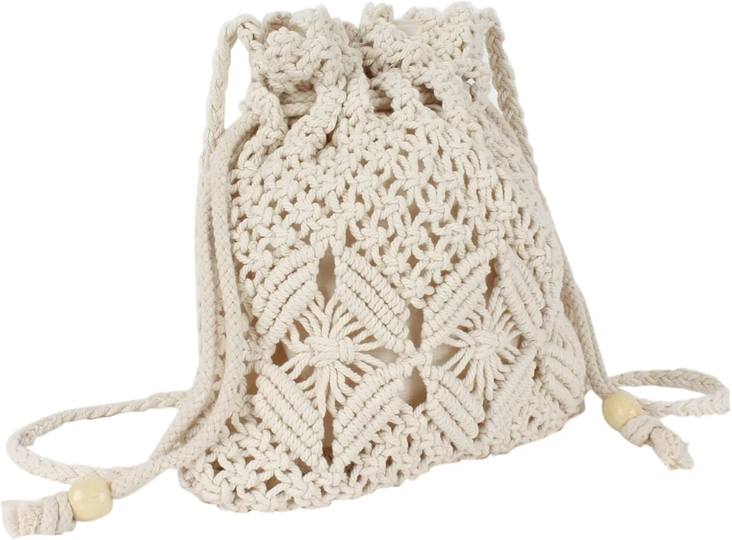 Women Mini Cotton Crochet Crossbody Bag Summer Beach Shoulder Bag Drawstring Purse