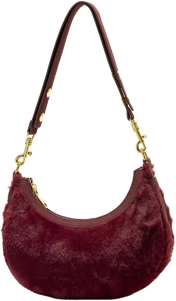 Women Plush Underarm Bag Shoulder Bag Fashion Fluffy Crossbody Bag Soft Warm Fuzzy Purse Y2K Purse with Adjustable Strap
