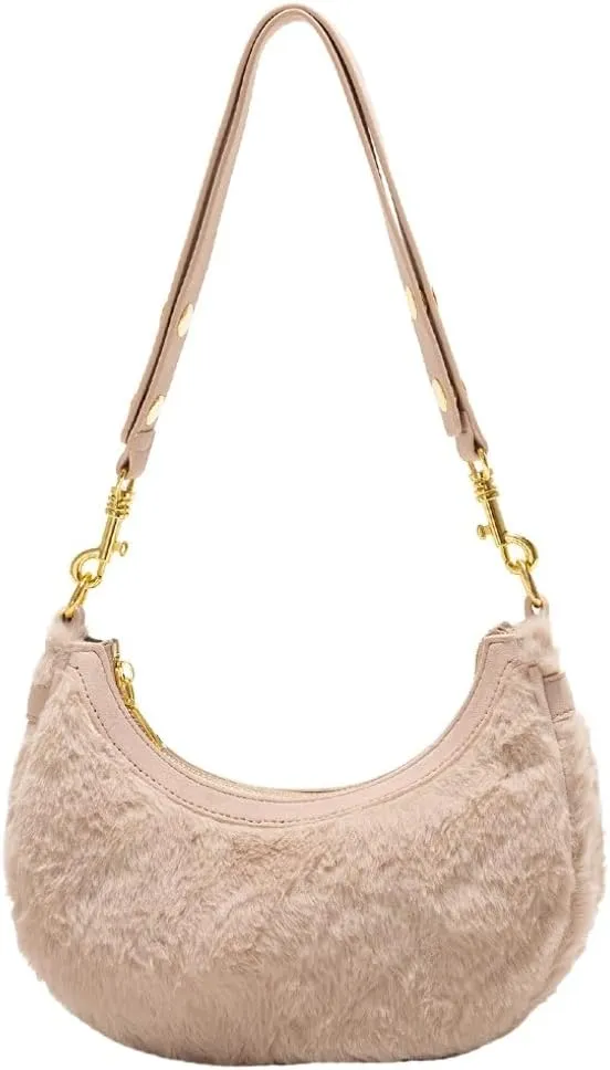Women Plush Underarm Bag Shoulder Bag Fashion Fluffy Crossbody Bag Soft Warm Fuzzy Purse Y2K Purse with Adjustable Strap