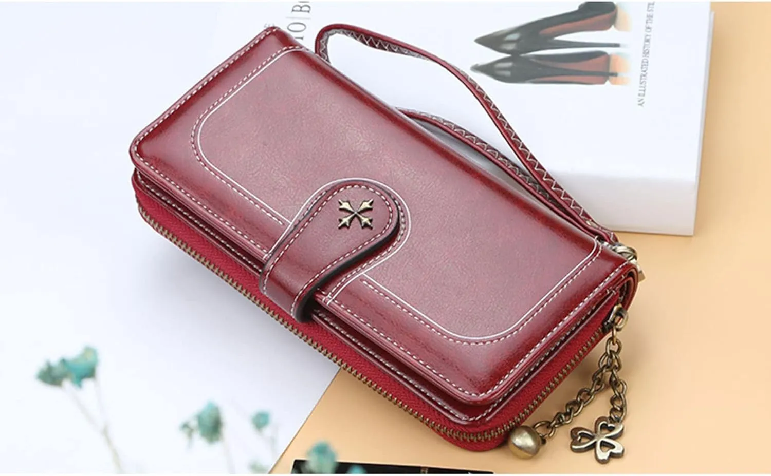 Women PU Leather Wristlet Clutch Wallets Large Capacity Card Holder Vintage Long Wallet, Mysterious Purple