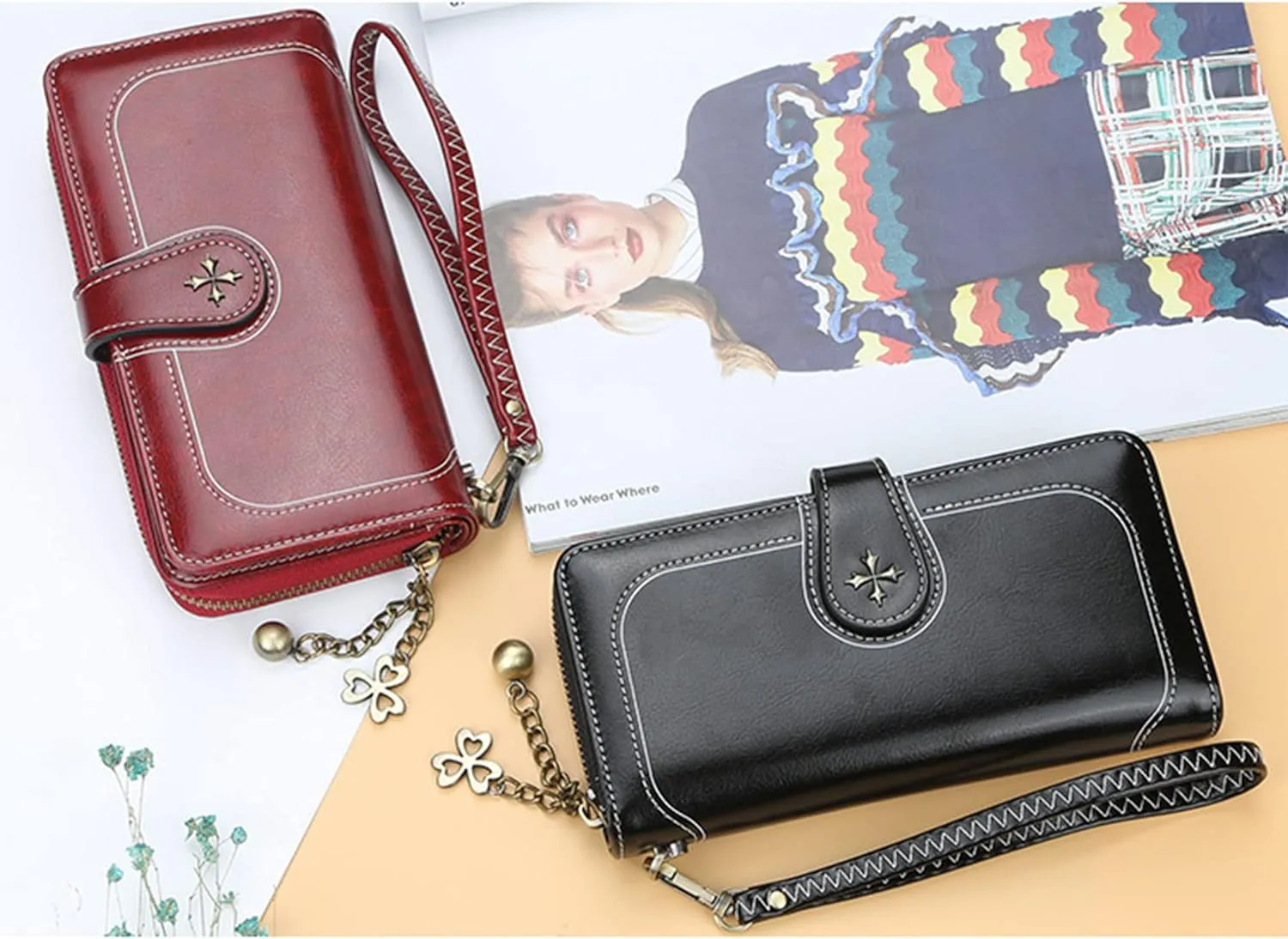 Women PU Leather Wristlet Clutch Wallets Large Capacity Card Holder Vintage Long Wallet, Mysterious Purple