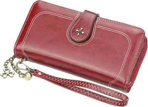 Women PU Leather Wristlet Clutch Wallets Large Capacity Card Holder Vintage Long Wallet, Mysterious Purple