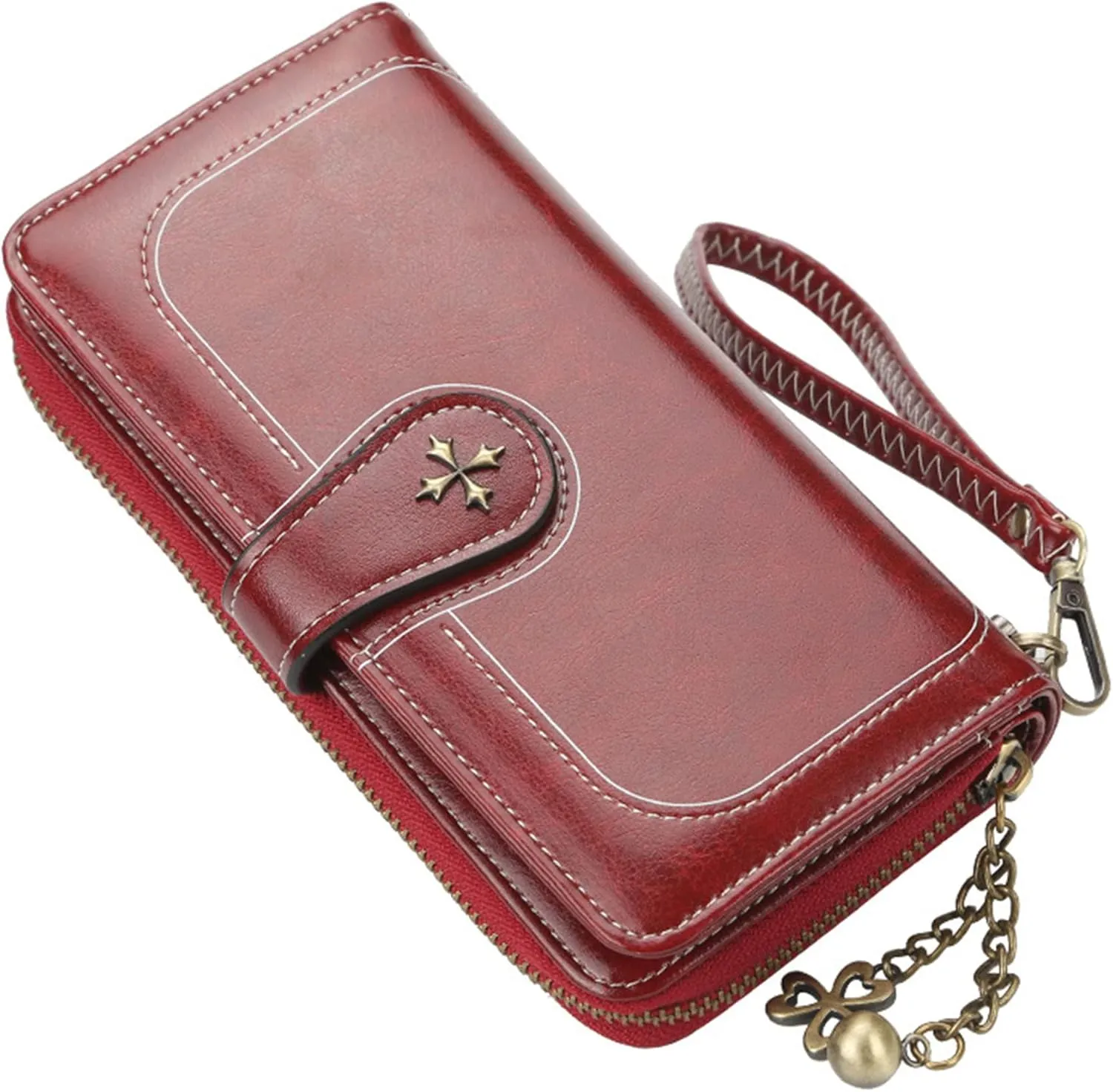Women PU Leather Wristlet Clutch Wallets Large Capacity Card Holder Vintage Long Wallet, Mysterious Purple