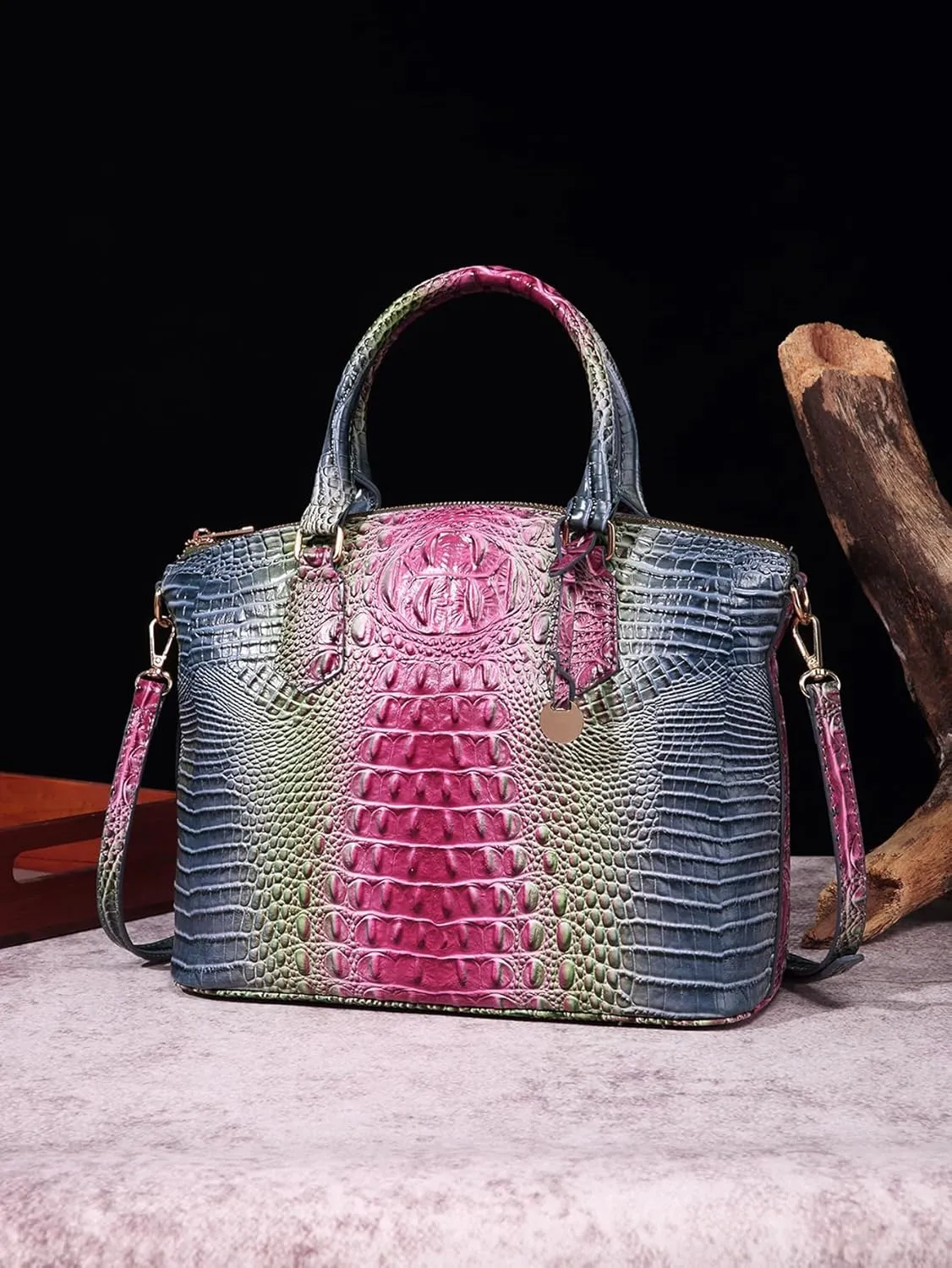 Women Purse Satchel Bag Long Crossbody Classy Tote Bag Top Handle Vegan Leather Ladies Handbags Embossed Pattern