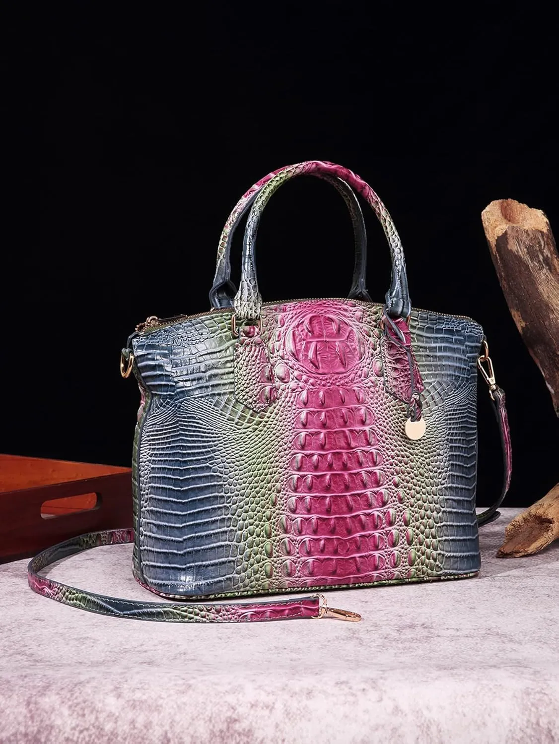 Women Purse Satchel Bag Long Crossbody Classy Tote Bag Top Handle Vegan Leather Ladies Handbags Embossed Pattern
