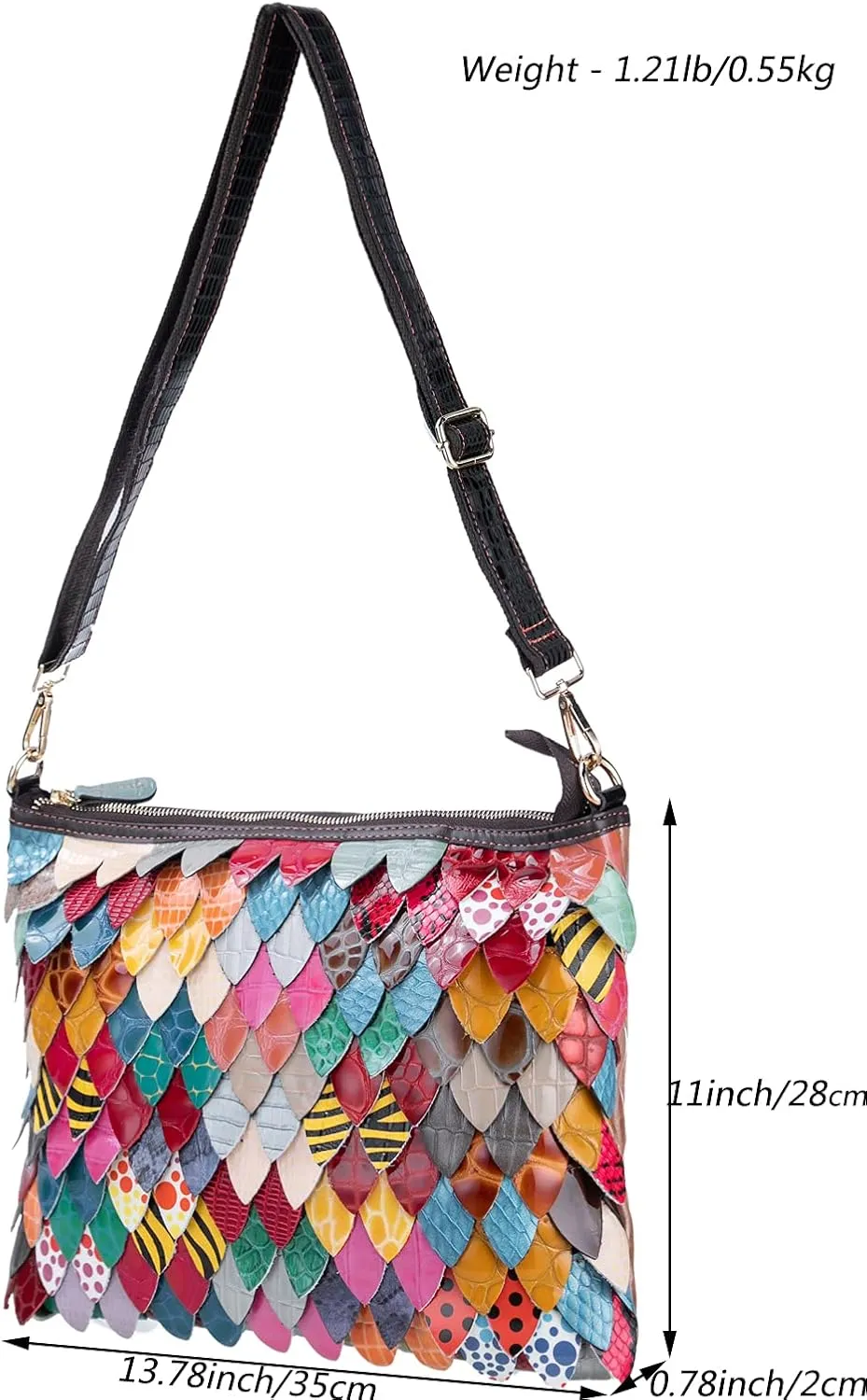 Women Random Multicolor Shoulder Purse Leather Handbag Leaf Patchwork Satchels