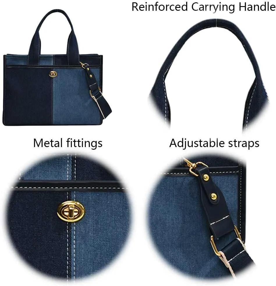 Women Retro Crossbody Bag Large Capacity Denim Vintage Shoulder Bag Adjustable Strap Fashion Satchel Bag Female Da
