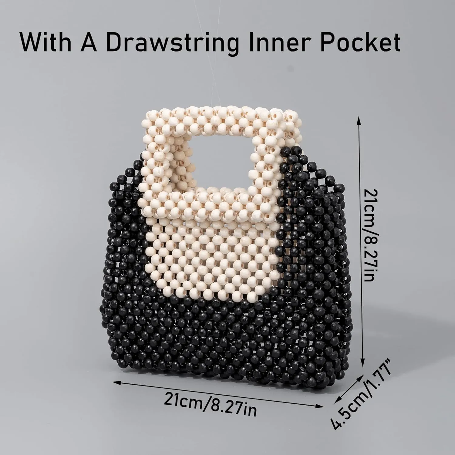 Women Retro Wood Beaded Small Tote Bag Summer Girls Natural Handmade Woven Purse Handbag For Party Beach Vacation