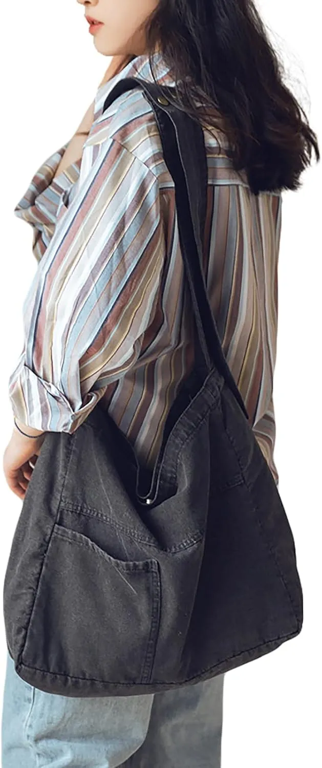 Women Shoulder Tote Bag Casual Canvas Messenger Bag Retro Aesthetic Crossbody Bag Travel Work Handbag with Pocket