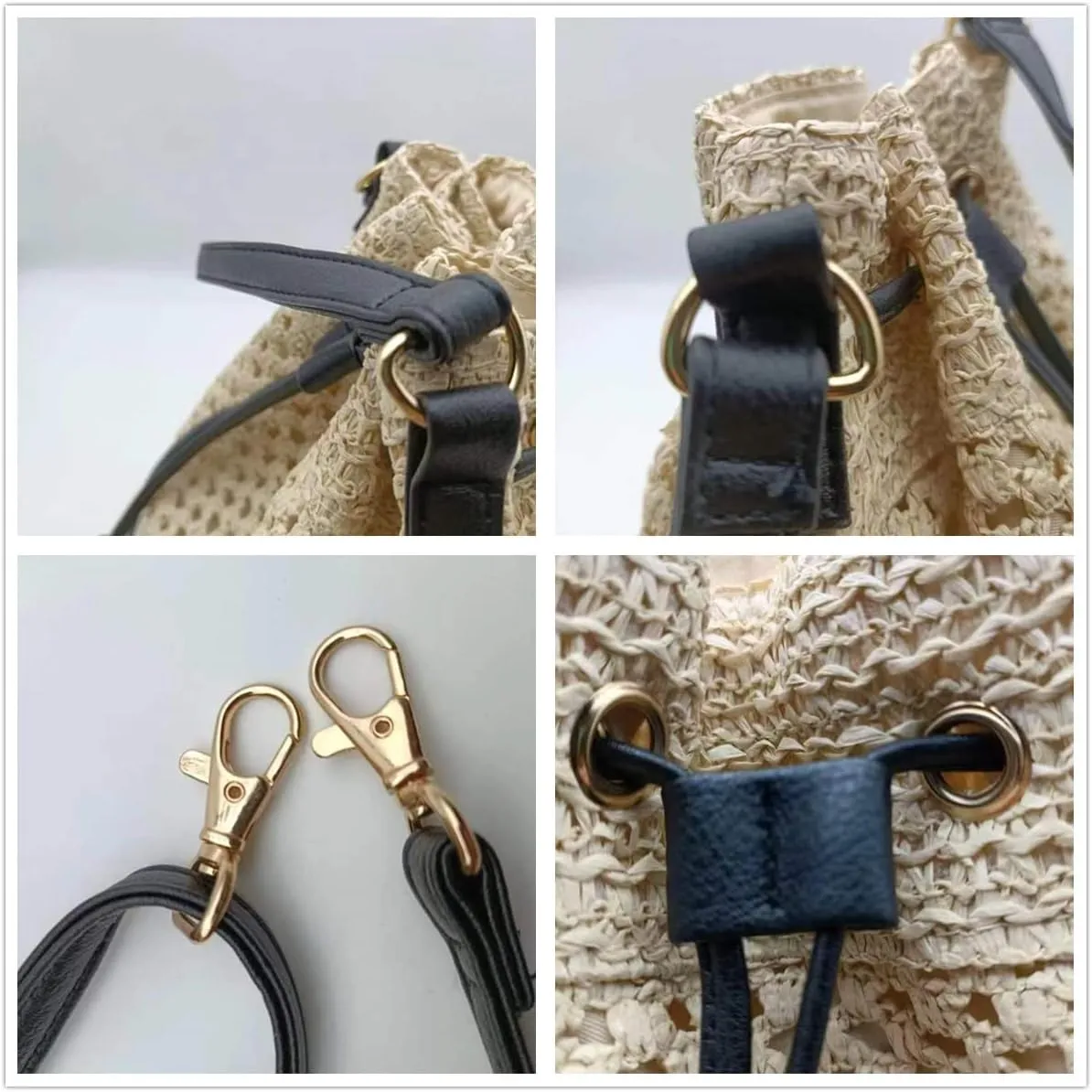 Women Straw Drawstring Bucket Purse Small Tote Shoulder Handbag Hollow Out Cross-body Bag for Summer,Beach