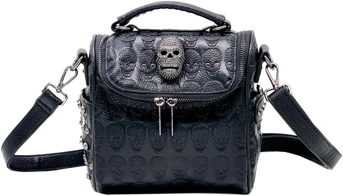 Women Studded Skull Gothic Crossbody Shoulder Bag Travel Leather Small Handbag Cellphone Purse