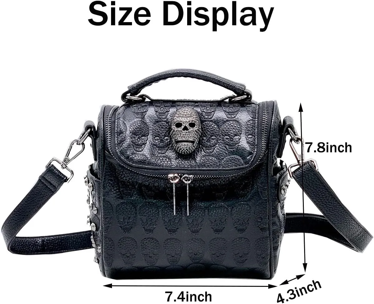 Women Studded Skull Gothic Crossbody Shoulder Bag Travel Leather Small Handbag Cellphone Purse