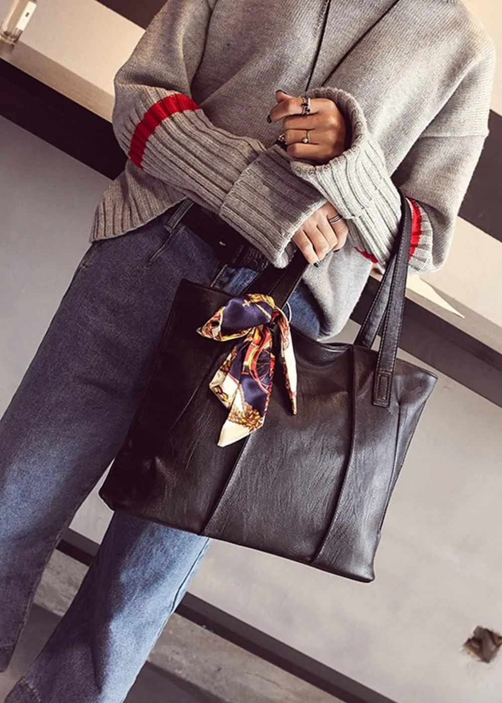Women Tote Bag Bow Silk scarf Shoulder Bags Fashion Large Capacity Handbag