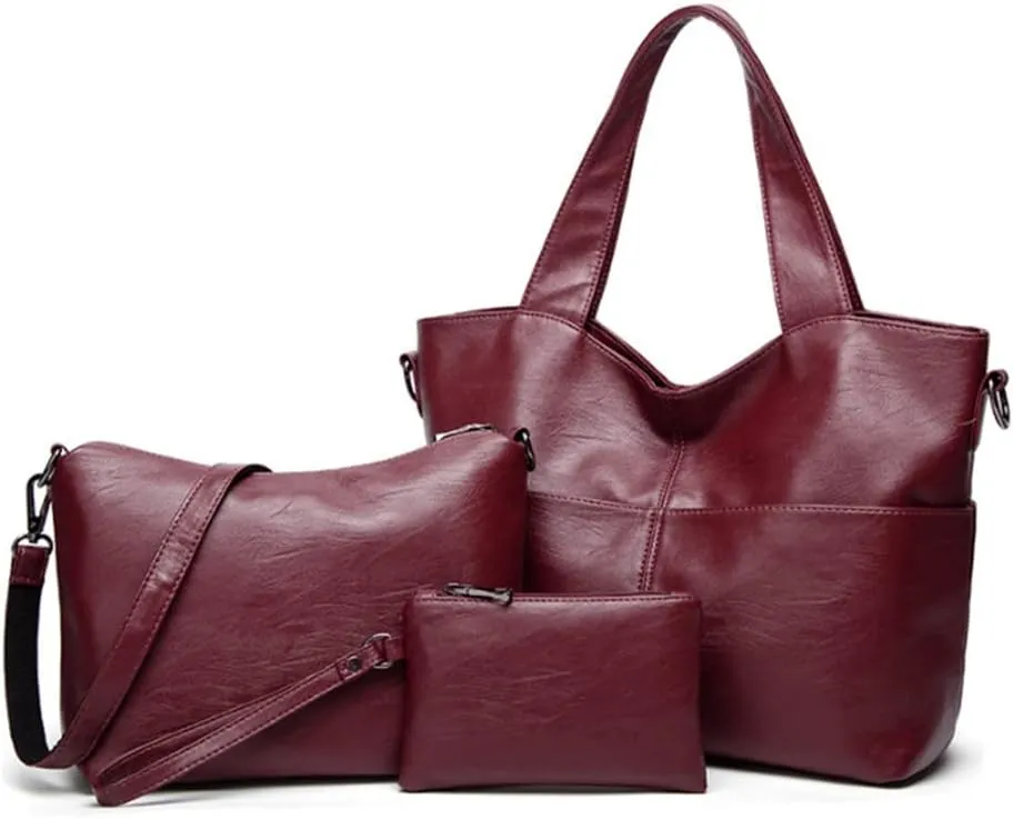 Women Tote Bag Soft Leather Fashion Shoulder Crossbody Handbag 3 Pcs