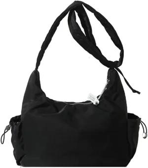 Women Tote Bags Casual Solid Crossbody Armpit Bag Nylon Shoulder Handbag Pleated Drawstrings Crossbody Purse