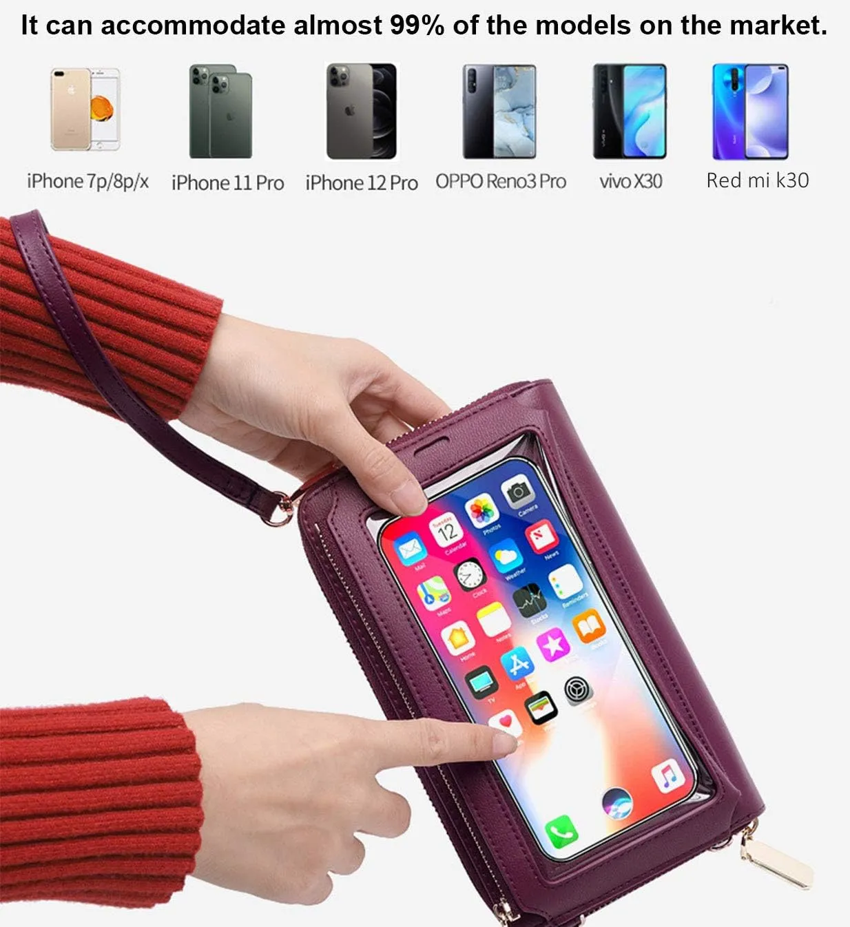 Women Touch Screen Crossbody Bags Cell Phone Wristlets Purse RFID Blocking Clutch Wallets Card Holder