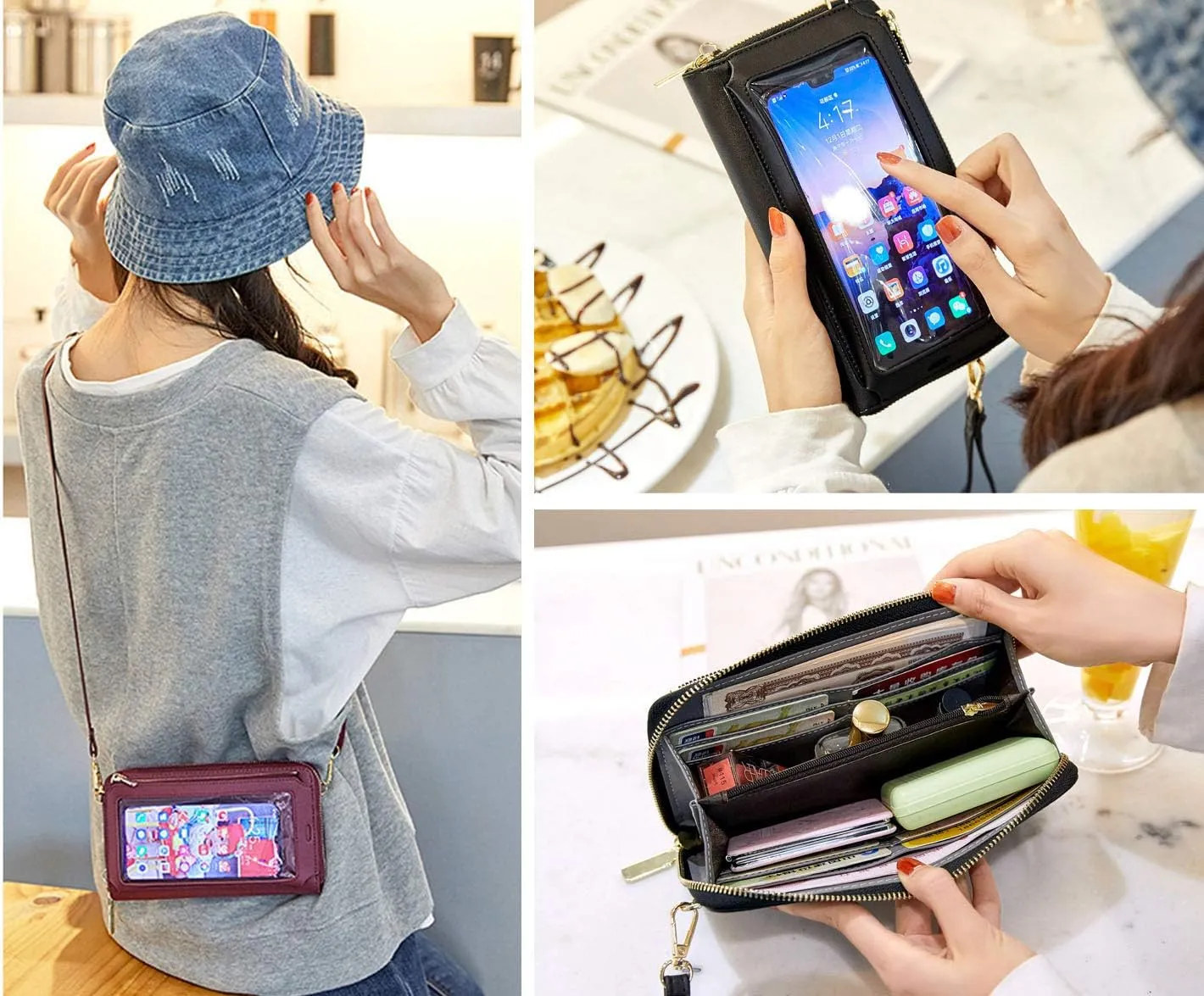 Women Touch Screen Crossbody Bags Cell Phone Wristlets Purse RFID Blocking Clutch Wallets Card Holder