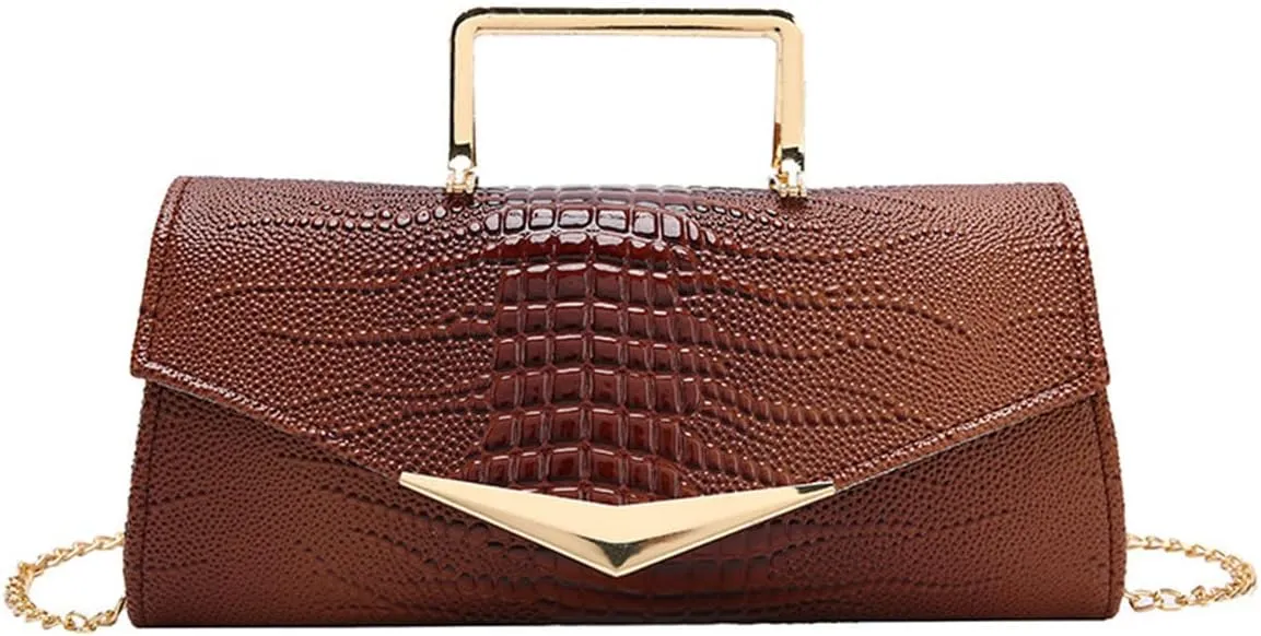 Women Vegan Leather Evening Handbag Crocodile Pattern Handle Clutch Purse Cross Body Envelope Bag