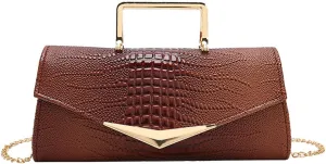 Women Vegan Leather Evening Handbag Crocodile Pattern Handle Clutch Purse Cross Body Envelope Bag
