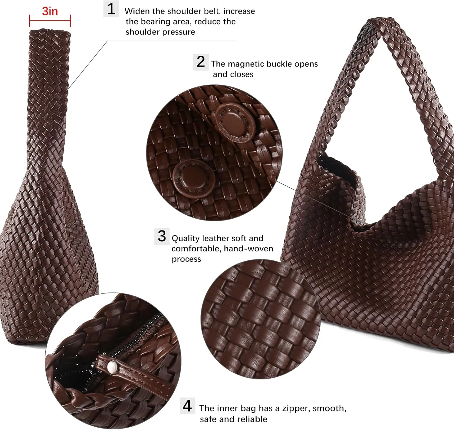 Women Vegan Leather Hand-Woven Tote Handbag Fashion All-Match Underarm Bag with Purse Soft Summer Hobo Tote Bag