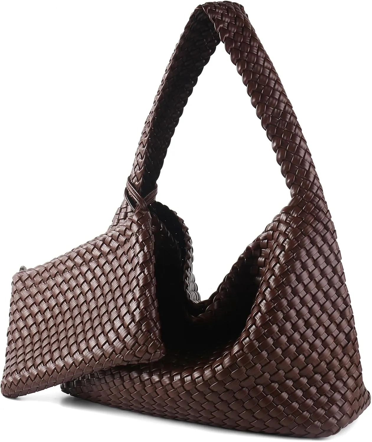Women Vegan Leather Hand-Woven Tote Handbag Fashion All-Match Underarm Bag with Purse Soft Summer Hobo Tote Bag