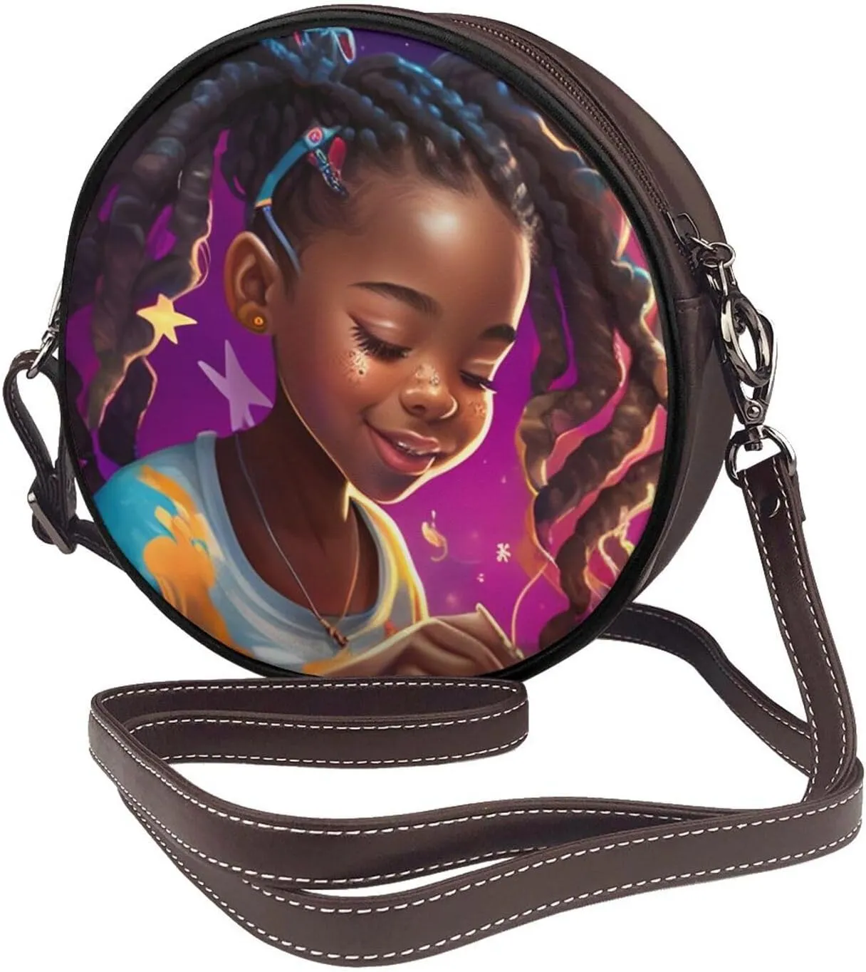 Women Vintage Style Faux Leather Crossbody Shoulder Bag, Ladies Purse Satchel Bag Circle Crossbody Bags for Women