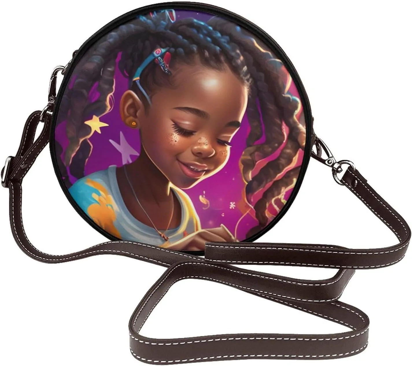 Women Vintage Style Faux Leather Crossbody Shoulder Bag, Ladies Purse Satchel Bag Circle Crossbody Bags for Women