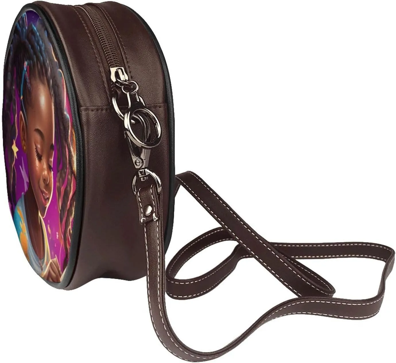 Women Vintage Style Faux Leather Crossbody Shoulder Bag, Ladies Purse Satchel Bag Circle Crossbody Bags for Women
