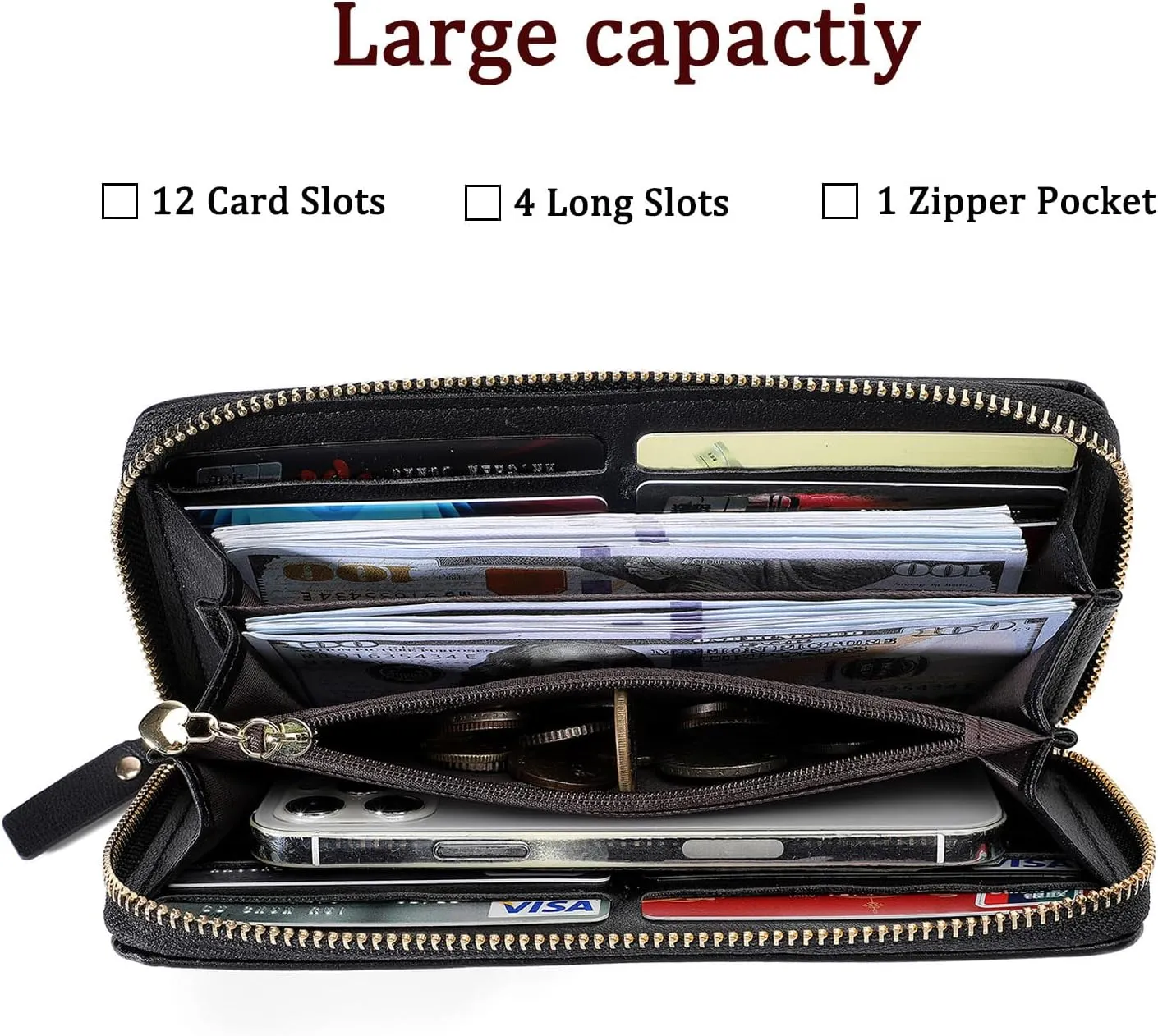 Women Wallet RFID Blocking Ladies Clutch Purses Long Wristlet Wallets for Women