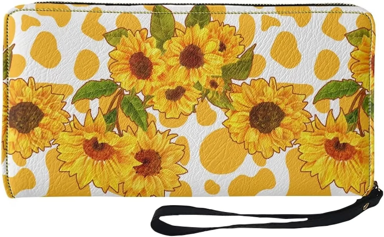 Women Wallets Funny Dachshund Floral Print Leather Long Purse Zip Around Card Holder Clutch Organizer
