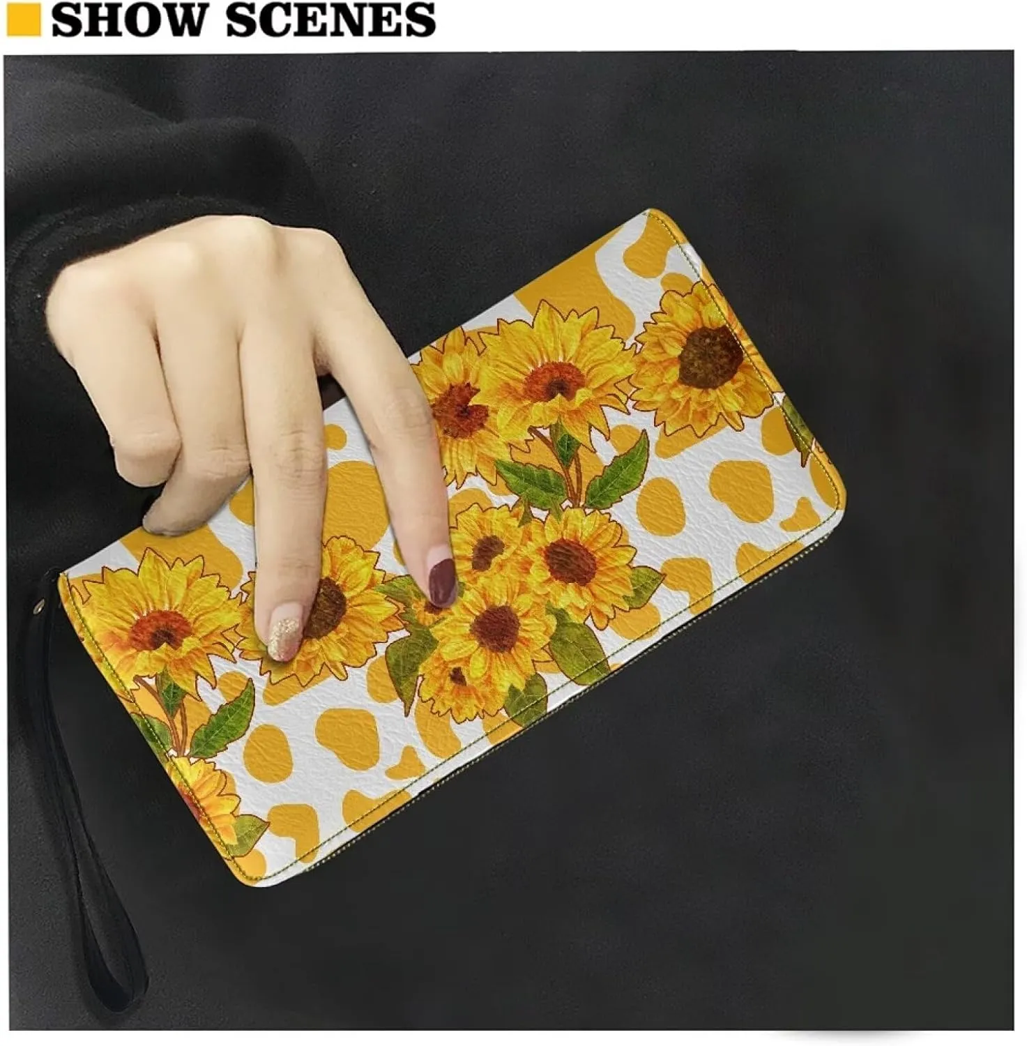 Women Wallets Funny Dachshund Floral Print Leather Long Purse Zip Around Card Holder Clutch Organizer