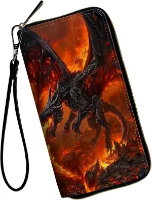 Women Wallets,Large Capacity Clutch Purse for Women Ladie Men Wallet Clearance Credit Card Holder PU Leather Handbag Clutch Purse-Angry Firedragon