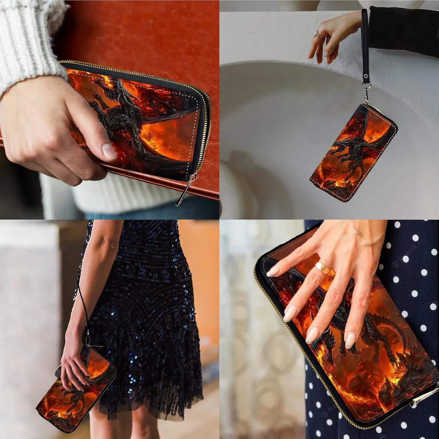 Women Wallets,Large Capacity Clutch Purse for Women Ladie Men Wallet Clearance Credit Card Holder PU Leather Handbag Clutch Purse-Angry Firedragon