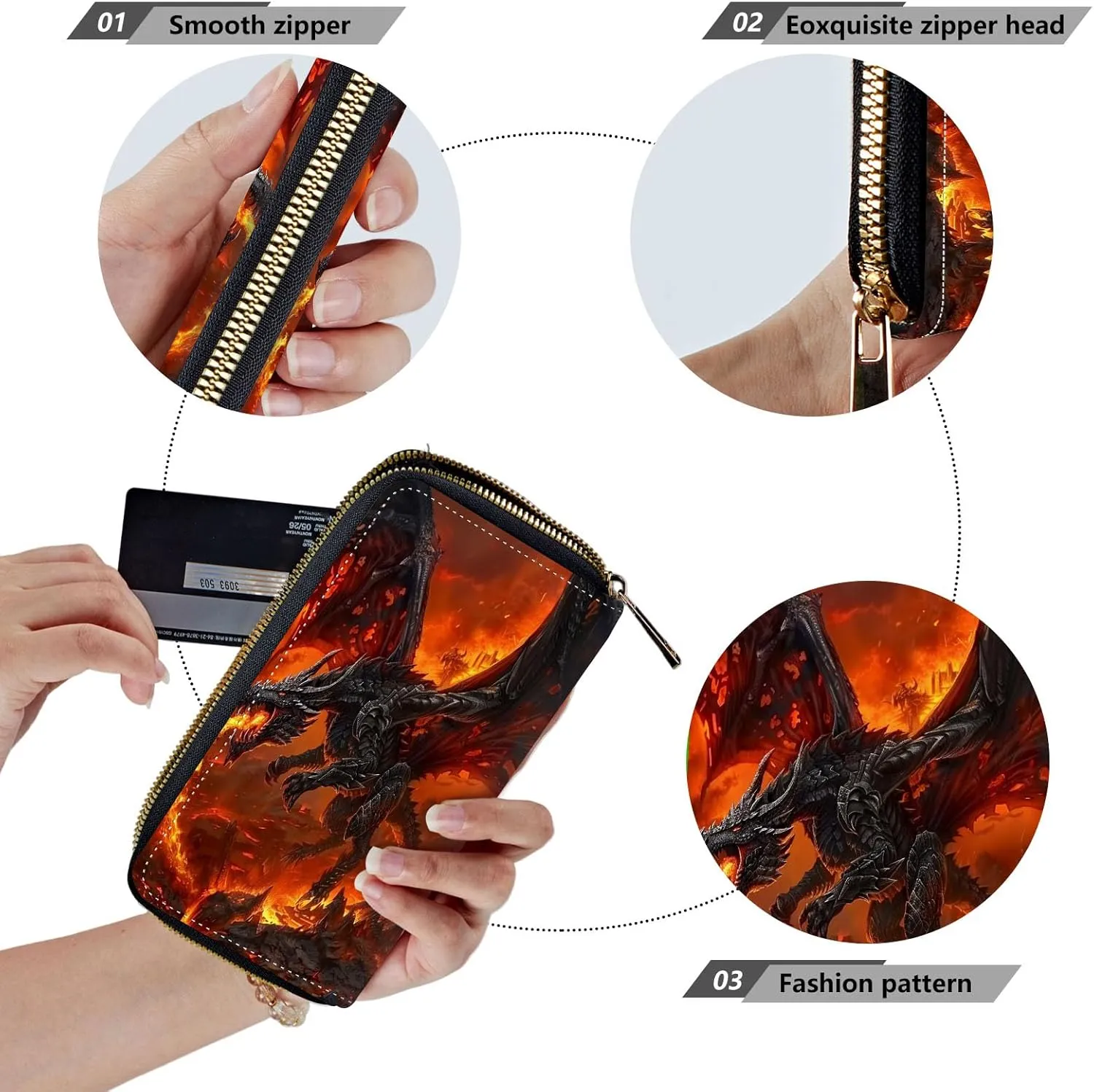 Women Wallets,Large Capacity Clutch Purse for Women Ladie Men Wallet Clearance Credit Card Holder PU Leather Handbag Clutch Purse-Angry Firedragon
