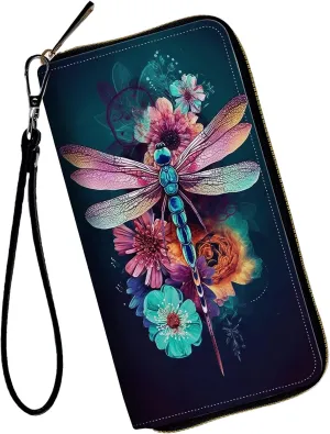 Women Wallets,Large Capacity Clutch Purse for Women Ladie Men Wallet Clearance Credit Card Holder PU Leather Handbag Clutch Purse-Beautiful Dragonfly