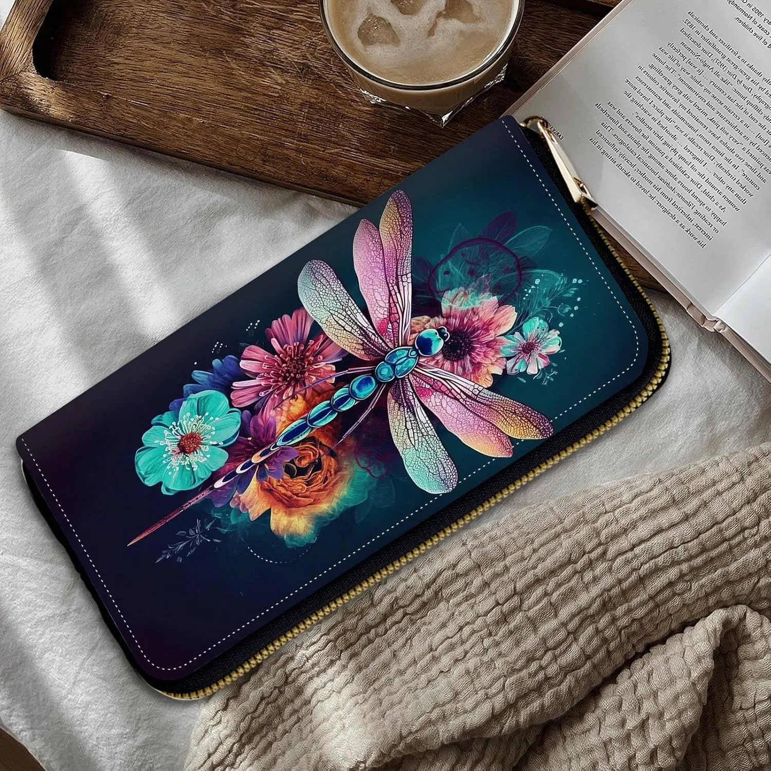 Women Wallets,Large Capacity Clutch Purse for Women Ladie Men Wallet Clearance Credit Card Holder PU Leather Handbag Clutch Purse-Beautiful Dragonfly