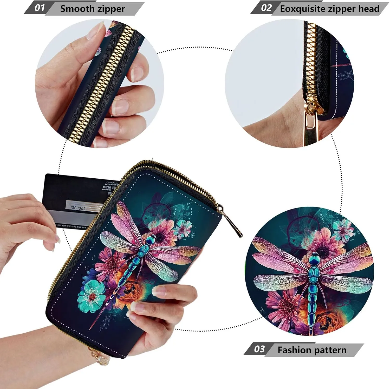 Women Wallets,Large Capacity Clutch Purse for Women Ladie Men Wallet Clearance Credit Card Holder PU Leather Handbag Clutch Purse-Beautiful Dragonfly